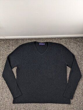 Ralph Lauren Purple Label Sweater Cashmere Ribbed V Neck Charcoal Gray Mens XL